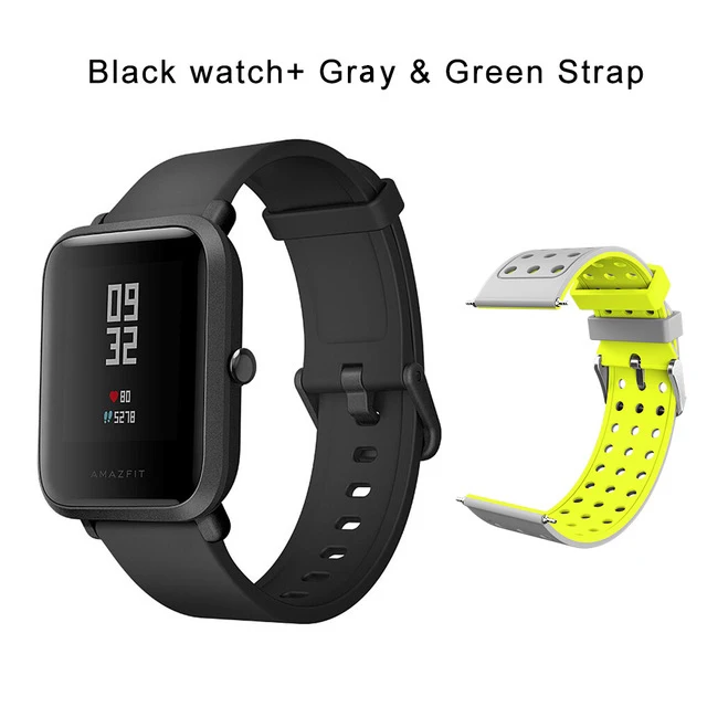 Huami Смарт-часы Amazfit BIP на английском языке, gps, умные часы, Android iOS IP68, пульсометр, 45 дней, время работы от батареи, всегда на дисплее - Цвет: Black N gray strap