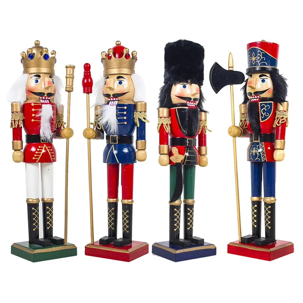 

Christmas Wooden Nutcracker Doll Soldier Miniature Figurines Wearing Red Golden Black Uniform Handcraft Puppet New Year Decor