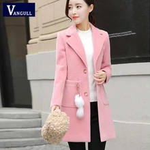 Vangull/зимнее женское Шерстяное Пальто, тонкое однотонное длинное пальто для женщин, Осеннее Новое однобортное шерстяное пальто с длинными рукавами, большие размеры