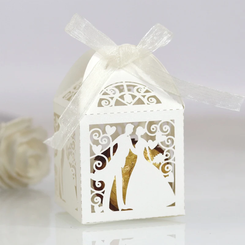 30–50pcs Laser Cut Wedding Candy Gift Boxes – Elegant Paper Packaging for Bride & G... - SKU WFB01603 - UGI Packaging