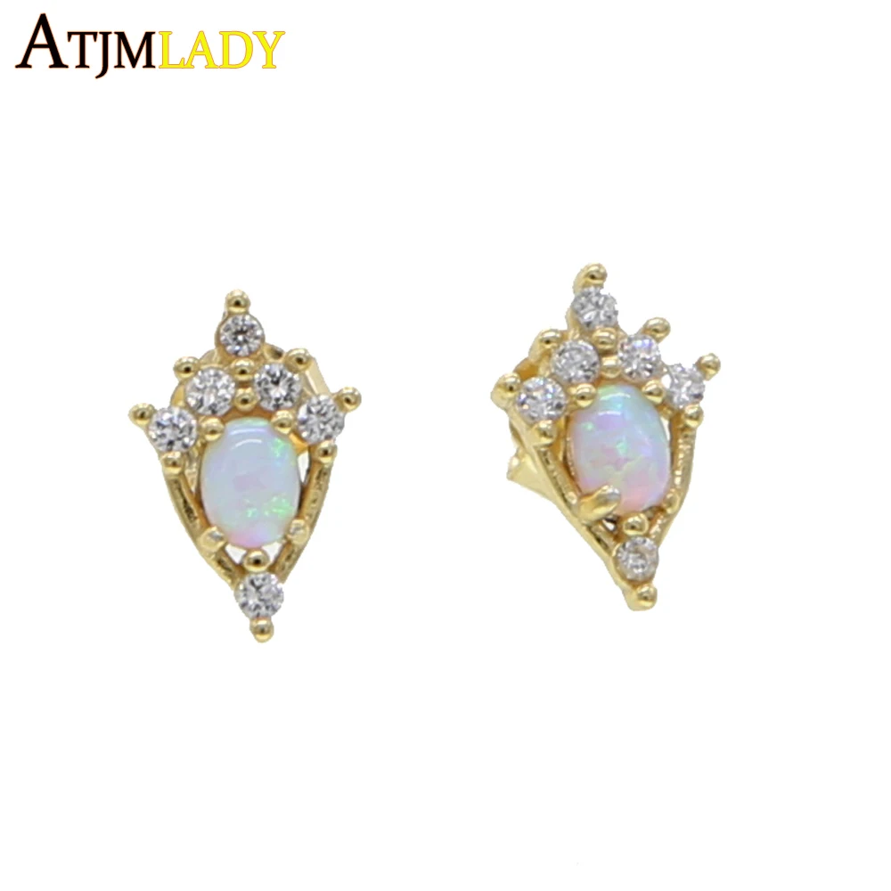 925 Стерлинговое Серебро в форме яйца, опал, драгоценный камень, элегантный минимальный размер, милые серьги для девушек и женщин, мульти пирсинг, золотой цвет, очаровательные серьги для девушек