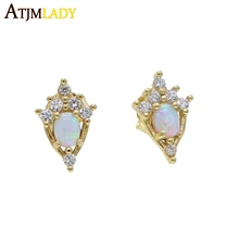 925 Стерлинговое Серебро в форме яйца, опал, драгоценный камень, элегантный минимальный размер, милые серьги для девушек и женщин, мульти пирсинг, золотой цвет, очаровательные серьги для девушек