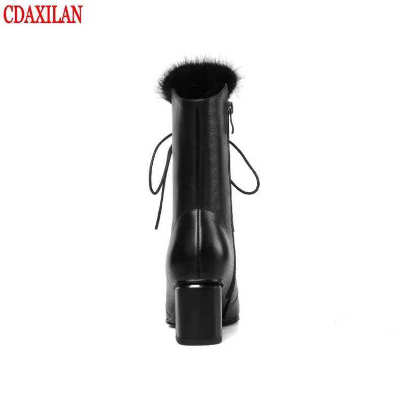 Najtaniej CDAXILAN nowy buty damskie prawdziwa skóra bydlęca szpiczasty toe krzyż tied rozmiar zamek wysokiej obcas połowy  łydki buty jesień buty zimowe