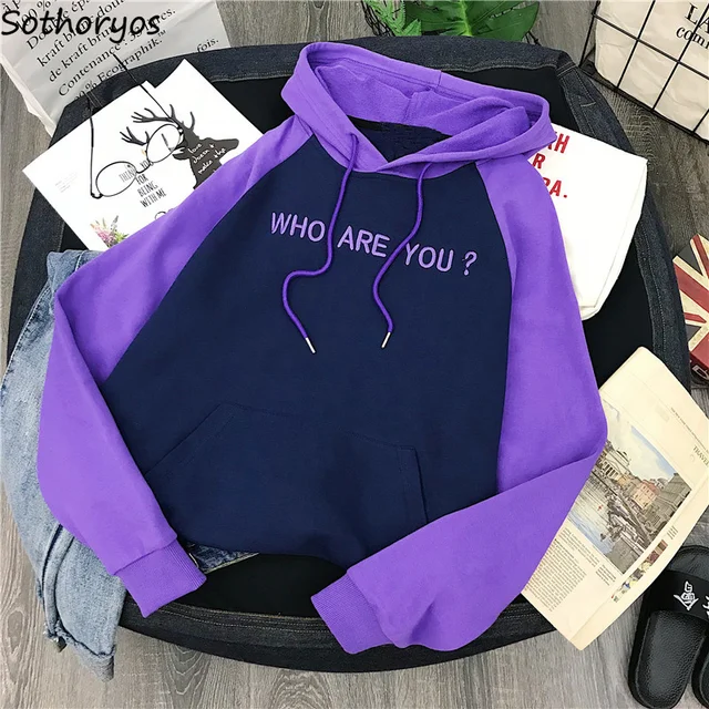 US $11.87 Hoodies Women Hooded 2020 Winter Thicker Plus Velvet Letter Printed Patchwork Leisure Sweatshirts W