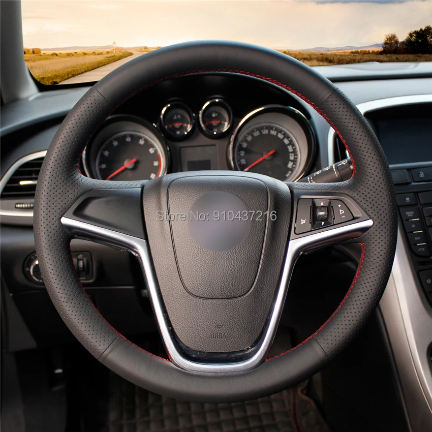 

For Opel Astra (J) Ampera Meriva (B) 2010-2017 DIY Black Perforated Suede Leather Hand sewing Steering Wheel Wrap Cover