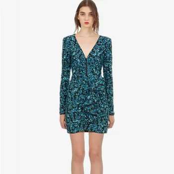 

2019 New Runway Autumn Self Portrait brand women Dresses Sequined mini Bodycon Party Dress Sexy Deep V Neck Dress vestidos robe