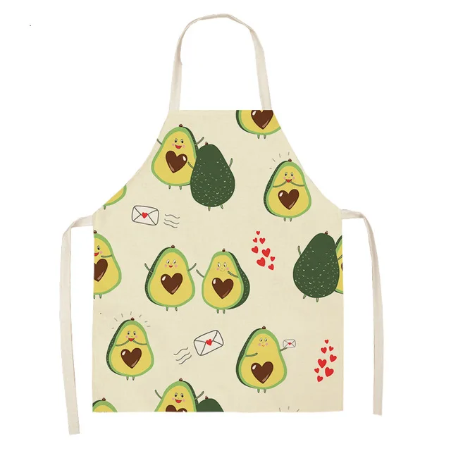 1PCS Cotton Linen Apron Avocado Printed Kitchen Women Baking Waist Bib Home Cooking Brief Sleeveless Pinafore WQCN34