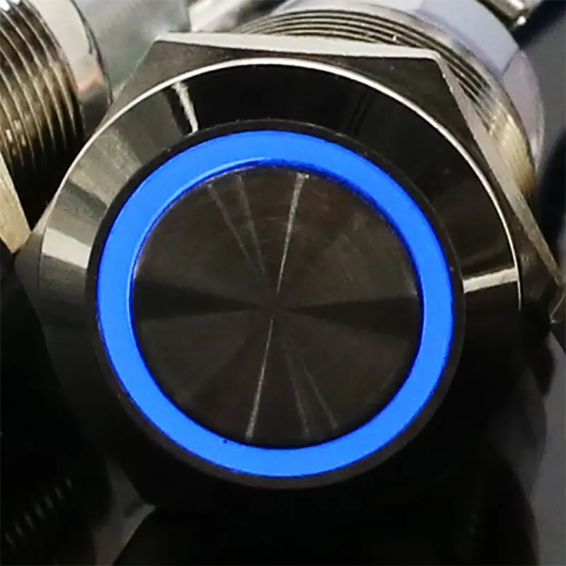 19 мм металлическая нажимная Водонепроницаемая кнопка переключателя с фиксацией и фиксацией питания, нажимное кольцо, светодиодный светильник с подсветкой 6 3V 5V 12V 24V 220V - Цвет: Синий