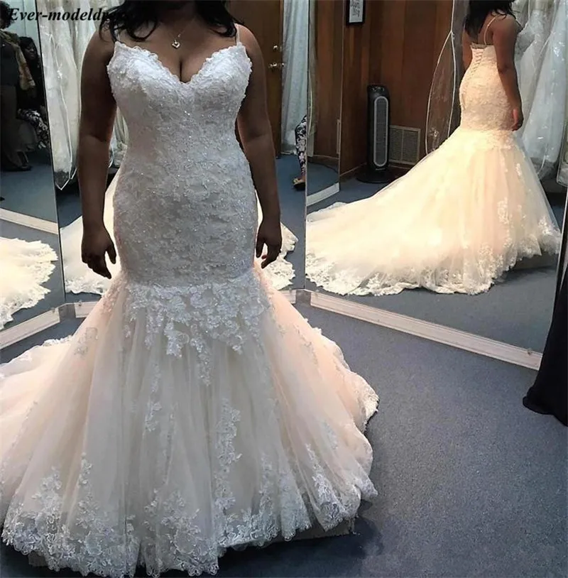 

Mermaid Wedding Dresses 2019 Lace Appliques Beaded Lace Up Back Plus Size Bridal Gown Bride Dress Vestidos De Noiva