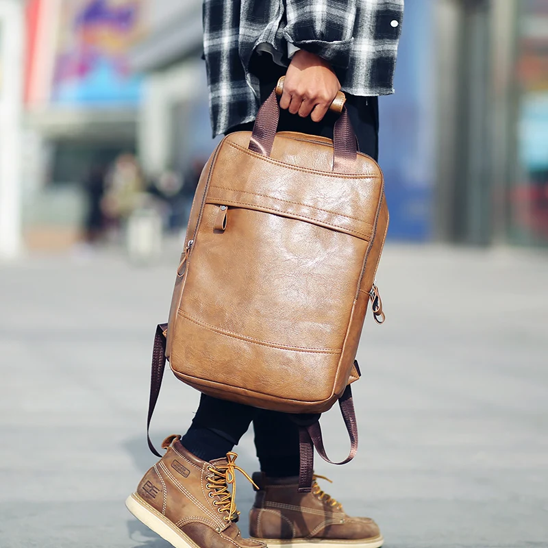 Backpack PU Leather Bagpack Large laptop Backpacks Male Mochilas Casual Schoolbag For Teenagers Boy Brown Black High quality