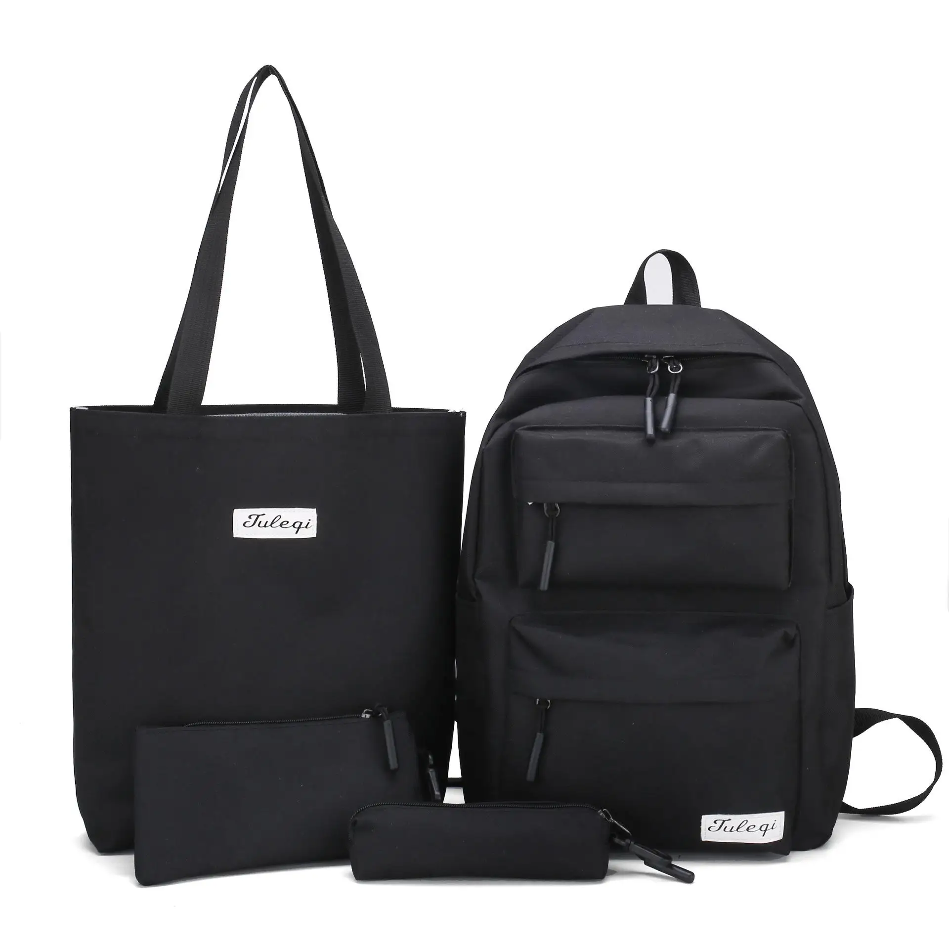 Рюкзак Для женщин холст 4 шт./компл. рюкзак Новая мода mochila feminina Подростковая сумка через плечо для девочек рюкзаки женские сумки - Цвет: Black