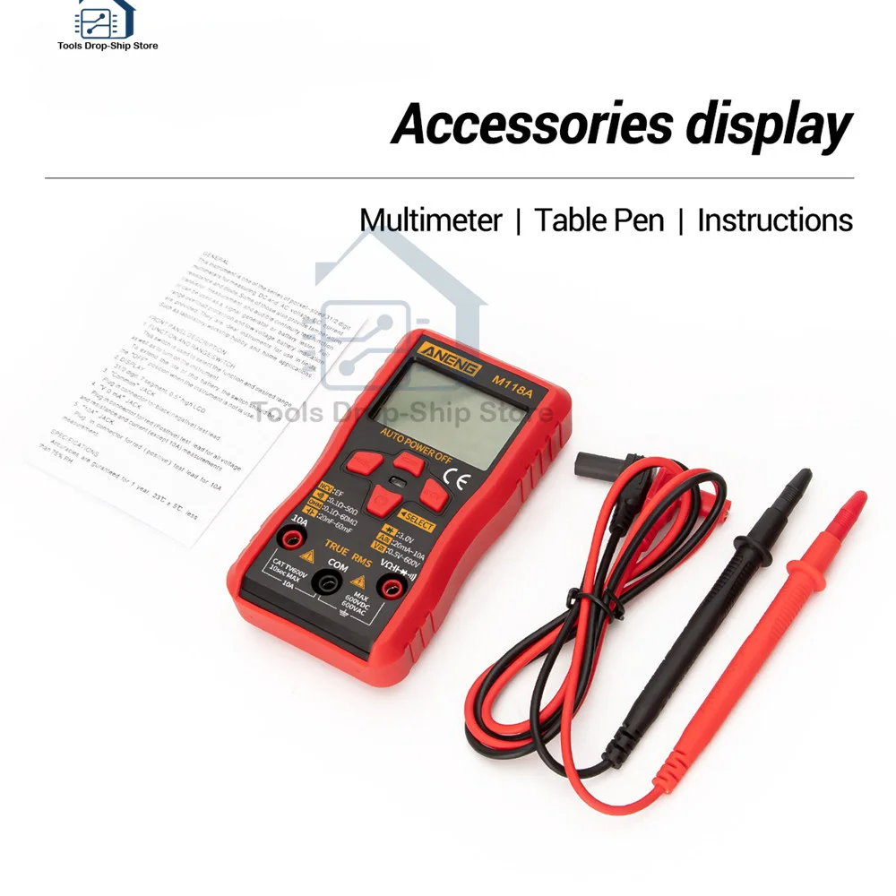 M118A LCD Digital Mini Multímetro, Auto Tester,