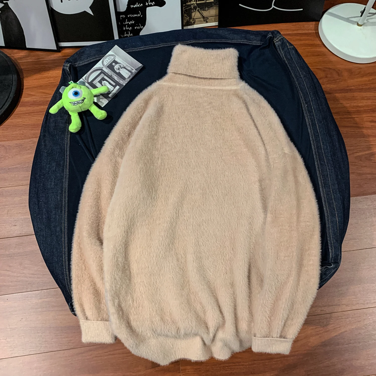 Winter Thick High Collar Sweater Men's Warm Fashion Solid Color Casual Knit Pullover Men Knitting Sweaters Male Sweter Clothes - Цвет: Pink