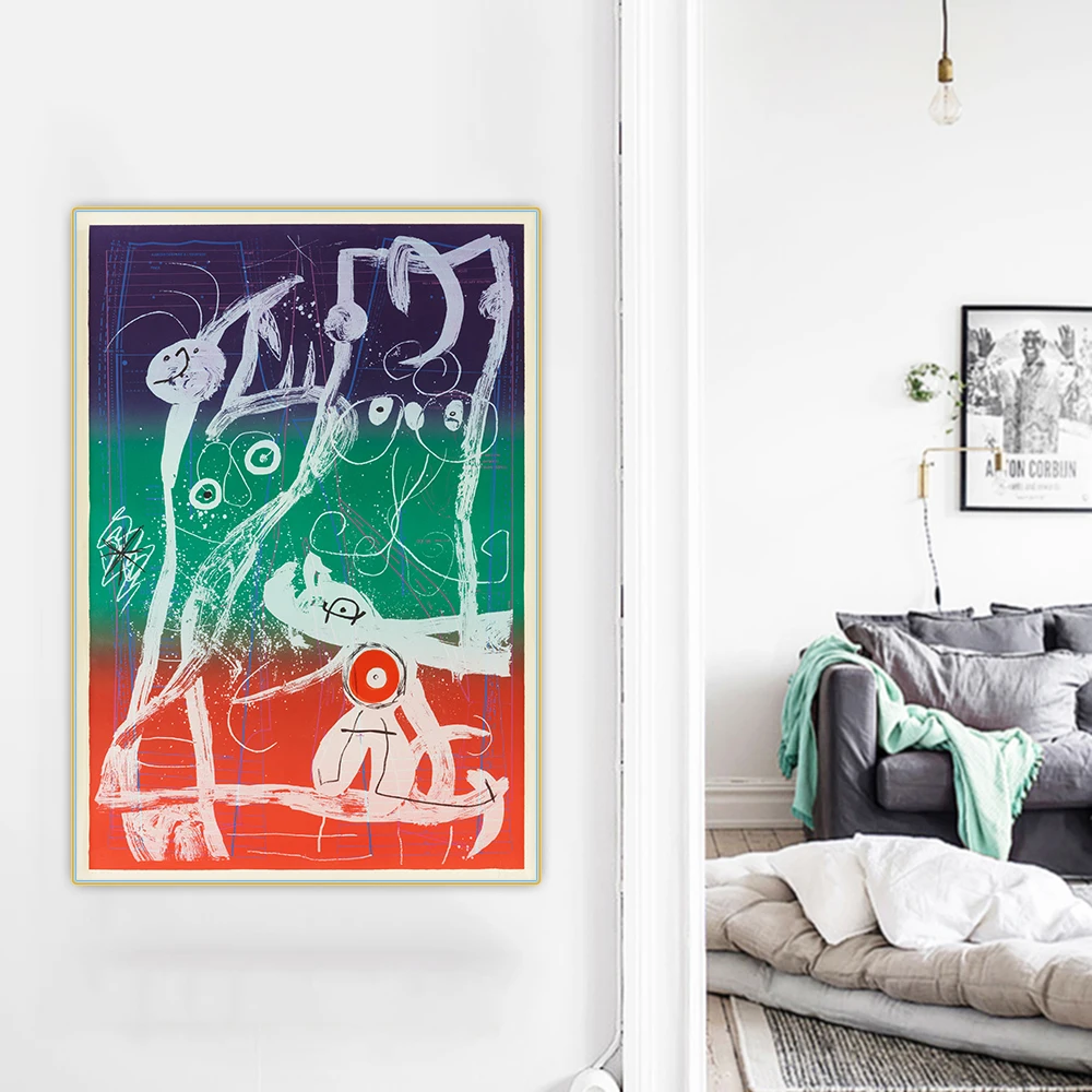 006 Miro "Le Delir Du Assy Rier-Bleu,Rouge,Vert,1969" Tela Astratta Pittura A Olio Immagine Appeso A Parete Decor Decorazione Della Casa