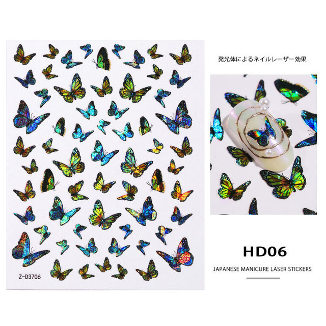 Butterfly Nail Art Stickers Adhesive Sliders Colorful Blue Flowers Nail Transfer Decals Foils Wraps Decorations Dropshipping