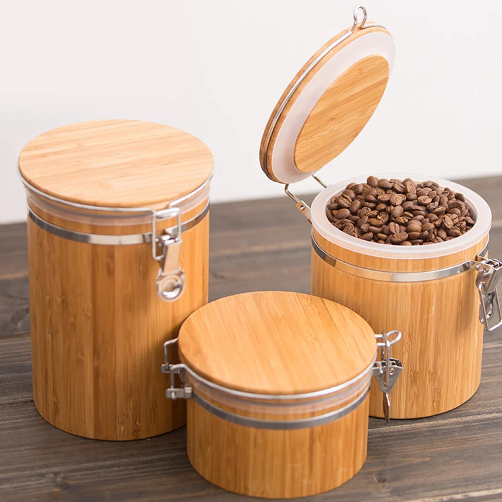 Sealed Nuts Kitchen Food Bamboo Container Grains Spice Tank Tea Cans Round Lid Storage Jar