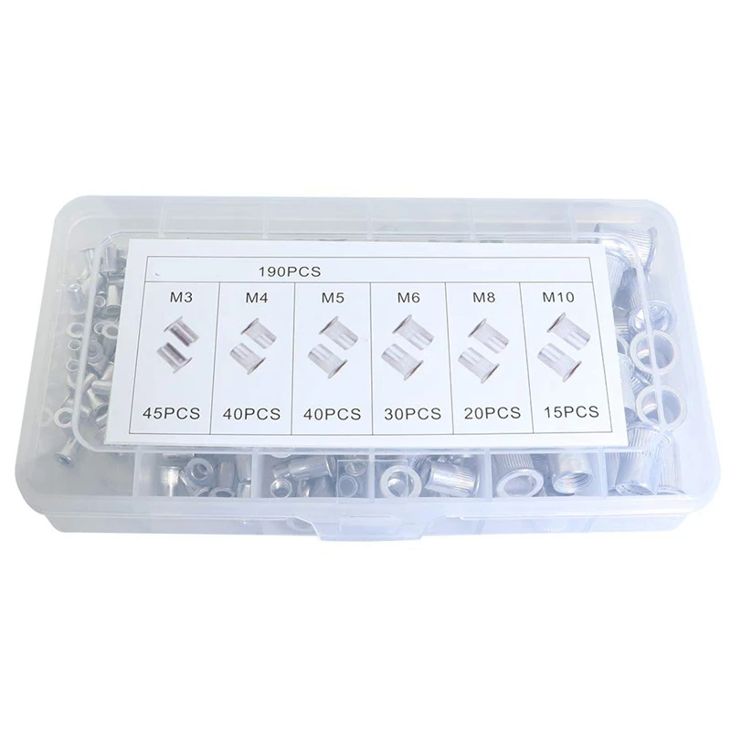 190 шт. Rivnut из алюминиевого сплава плоская головка Резьбовая вставка крышка M3 M4 M5 M6