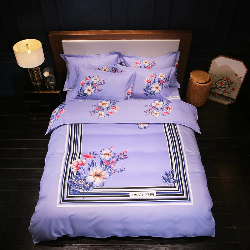 

4pcs/set Cotton Printed Flower Home Thicken Bedding Set Luxury Sheet Pillowcase Duvet Cover Sets Bed Decoration
