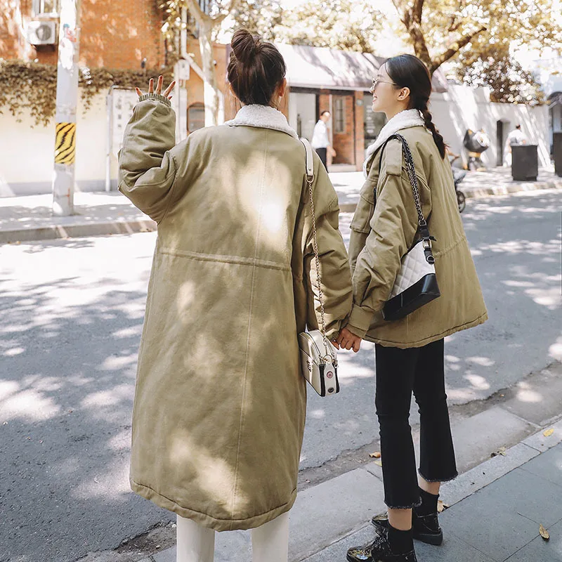 

Photo Shoot Cotton Coat Women's Long 2019 Winter New Style CHIC Korean-style Loose-Fit Workwear Joint Lambs Wool Cotton Overcoat