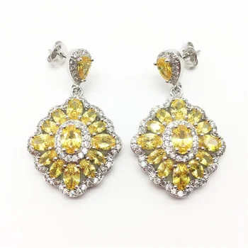 

Yellow Color Options Vintage Women Jewelry Silver Color Yellow Crystal Dangle Drop Earrings With Cubic Zirconia Paved