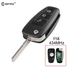 KEYYOU-llave de Control remoto de coche, 3 botones, 434Mhz, FSK, para Ford Mondeo, Focus, c-max, s-max, 2011, 2012, 2013, 2014