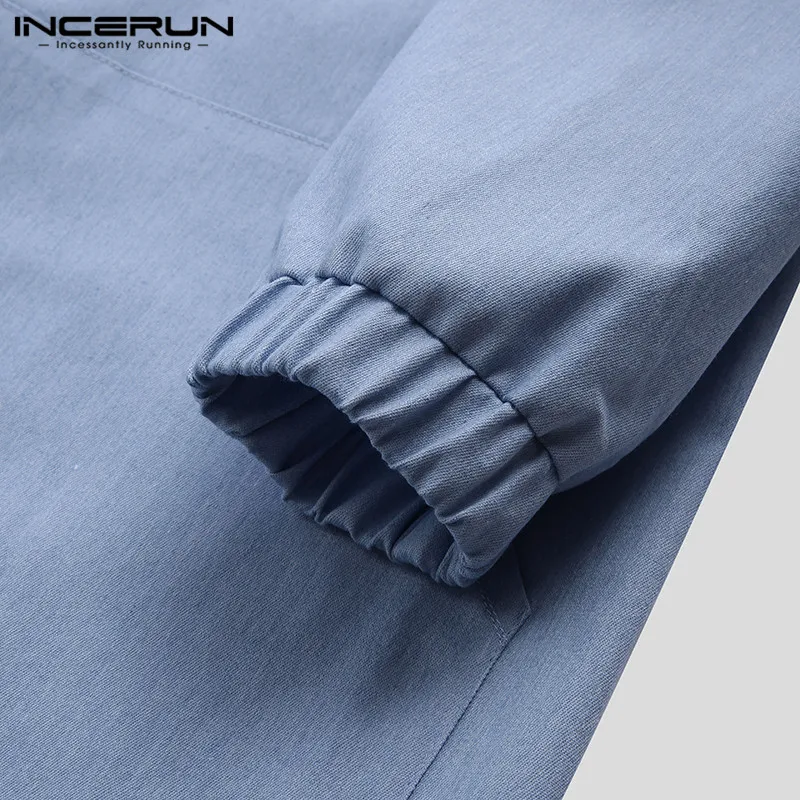 INCERUN, корейский тренд, для мужчин, однотонный, длинный рукав, осень, с капюшоном, пуловер, Повседневный, модный, хлопок, Джокер, для бега, для мужчин, s, на молнии, толстовка