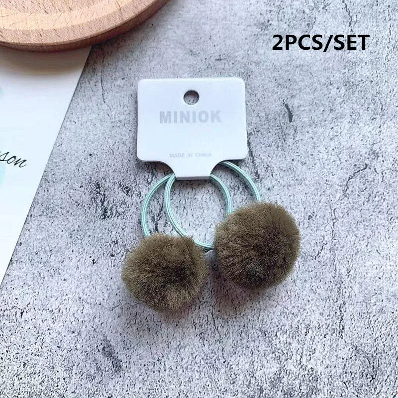 GREEN-2PCS 2/8/10/12 шт Для детей резинки для волос галстуки с шариками для маленьких девочек плюшевая повязка для волос Веревка для девочек Аксессуары резинки для волос - Цвет: GREEN-2PCS