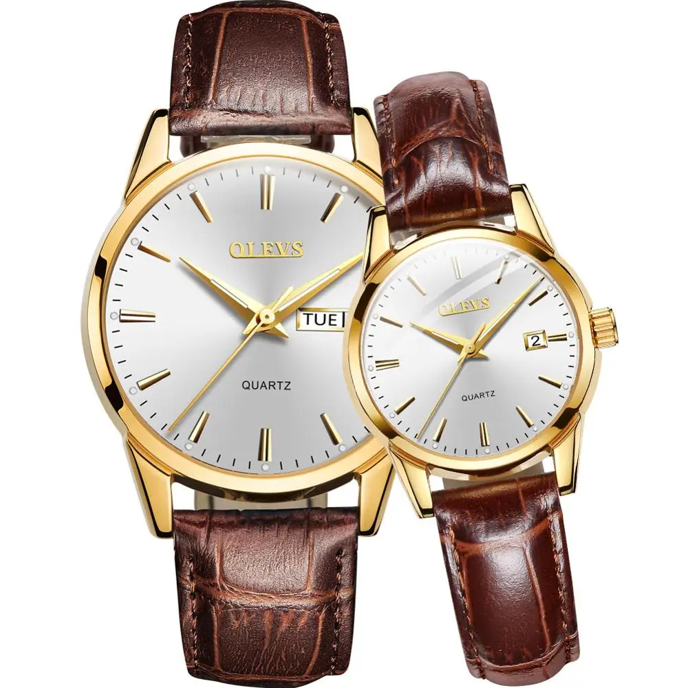 

Casual Leather Watch Man And Woman Couple WristWatches Luxury Brand Lover Watch Quartz Watches Reloj Pareja Waterproof Auto Day
