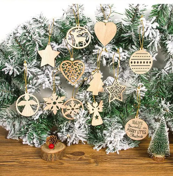 Kids diy gift Wooden angel New Year snowflake Christmas Pendants Craft Christmas Tree Decoration For Home Navidad Ornaments