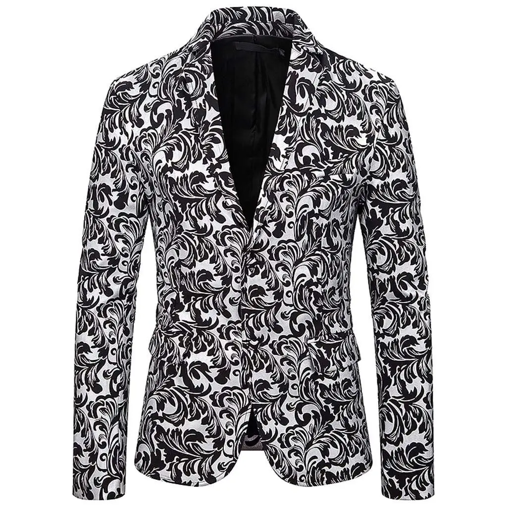 Модная Мужская шаль с отворотом Slim Fit Стильный блейзер дизайн черный бархат золотой цветок костюм с пайетками куртка диджейский клубный сценический певица одежда - Цвет: F