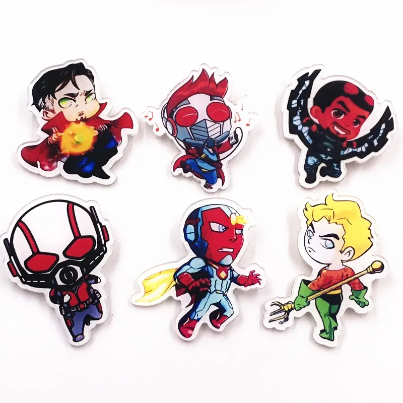 

6PCS/Set Vision Acrylic Brooches Cute Marvel Avengers Hero Cartoon Badges New Arrival Pins Clothes Backpack Hat Accessories