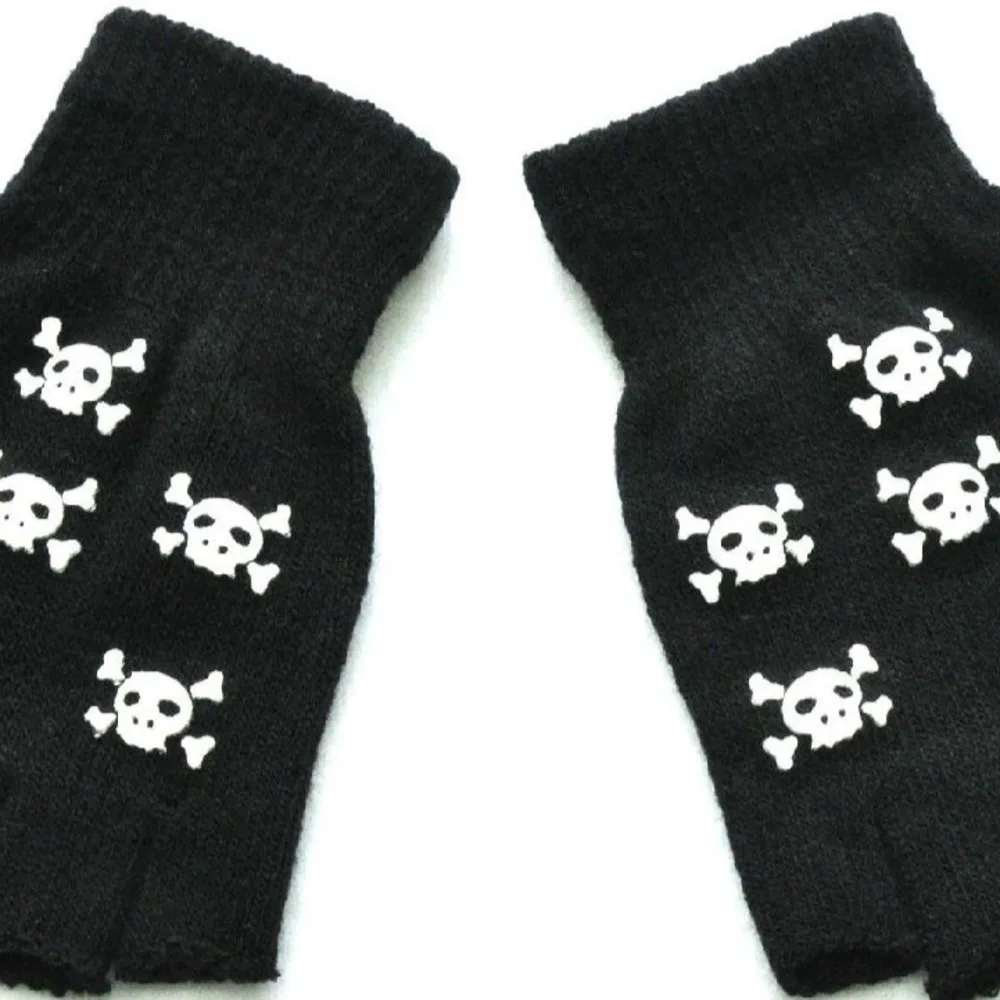 

Warm Knitting Gloves For Adult Solid Acrylic Half Finger Glove Human Skeleton Head Gripper Print Cycling Non-slip Wrist Gloves