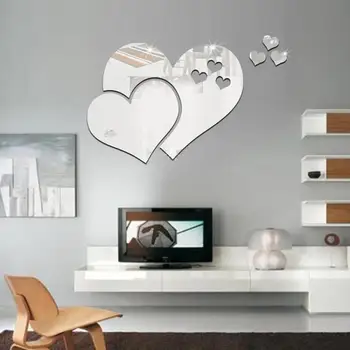 

2020 New Creative 3D Hearts Mirror Acrylic Wall Sticker for Home Room Decoration Modern DIY Decal Art Wall Stickers