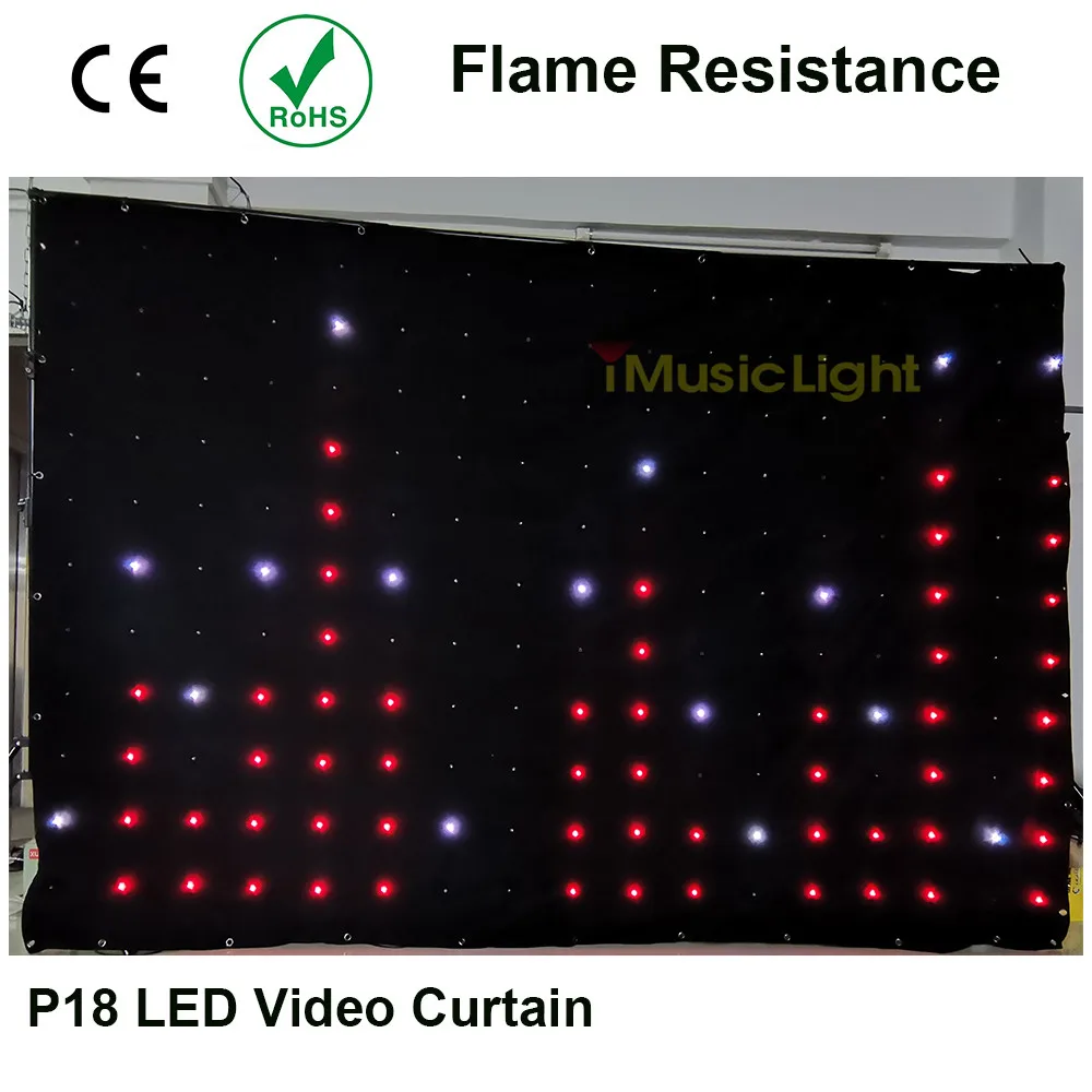 

P18 2Mx3M 80 Patterns DMX Video Curtain Screen Led RGB Stage Wedding DJ Backdrop 8CH with SD and Controller Fire Retardant