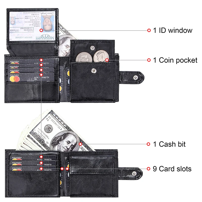 Короткий тонкий мужской кошелек с карманом для монет, двойной складной короткий кошелек из искусственной кожи, мужской деловой держатель для ID карты, портативный мужской клатч с застежкой
