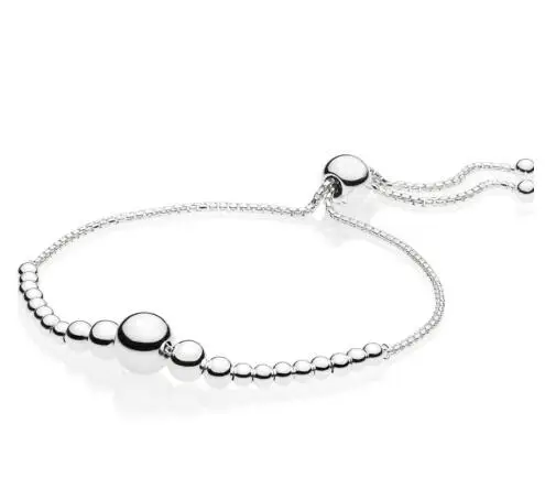 

Original 925 Sterling Silver Bracelet String Of Beads Sliding Adjust Bracelet Bangle Fit Women Bead Charm Diy Fashion Jewelry