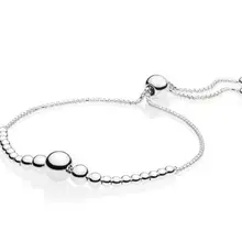 925 пробы серебряный браслет, цепочка из бусин, скользящий регулируемый браслет, браслет, подходит для женщин, бусина, шарм, сделай сам, модное ювелирное изделие