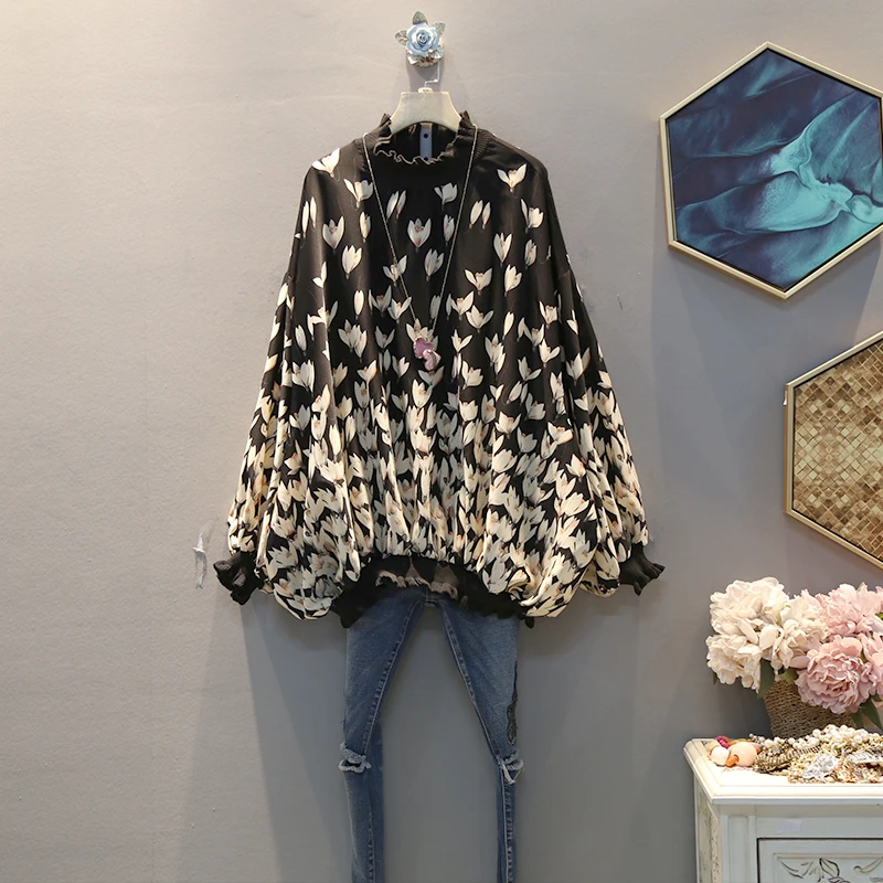 

[EWQ] 2020 spring autumn new pattern stand collar long sleeve print patchwork pullovers casual shirt women fashoin tide AK31201