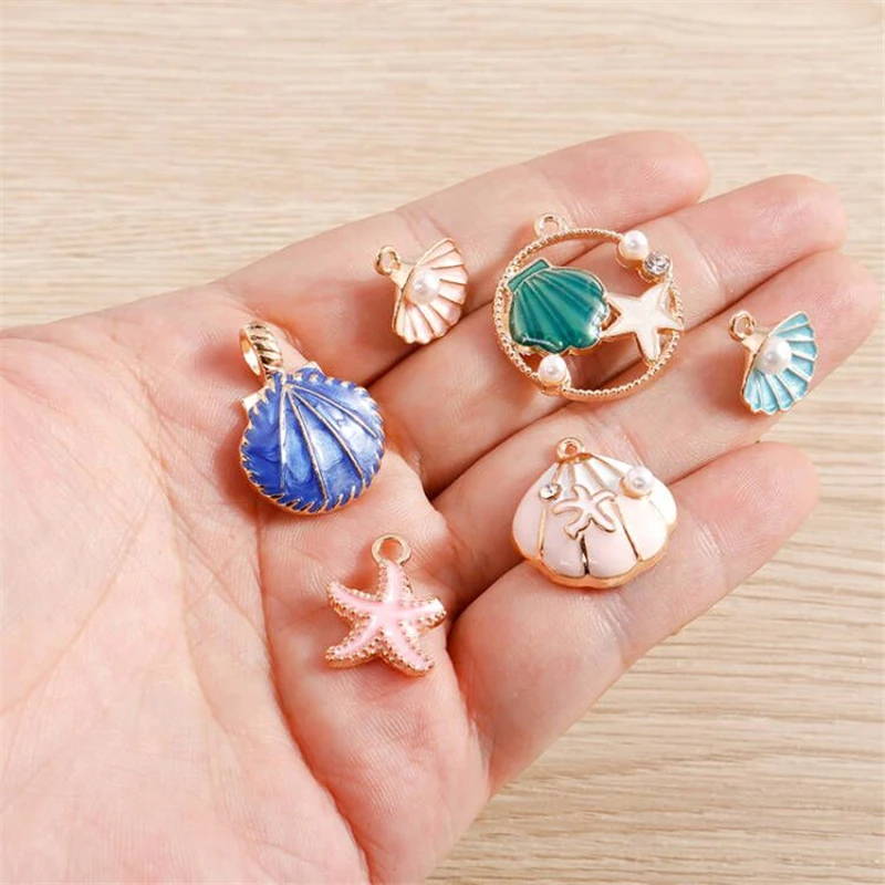 10 개/몫 보석에 대 한에 나 멜 해양 생물 매력 DIY 목걸이에 대 한 귀여운 불가사리 쉘 매력 펜 던 트 만들기 귀걸이 공예 선물