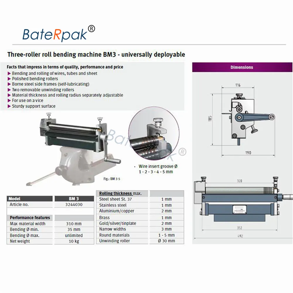RB30 Manual Steel Plate Rolling machine,BateRpak steel/galvanized/aluminum/sheet Bending Machine(Export Germany Quality)No clamp