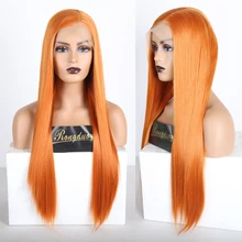 RONGDUOYI длинные шелковистые прямые волосы синтетический Синтетические волосы на кружеве парик Оранжевый волокно боковая часть Косплэй спереди 13X6 парики шнурка для Для женщин