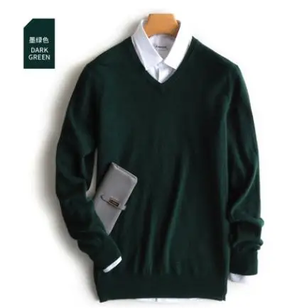 v-neck green Кашемировый свитер, Мужской пуловер, осенняя зимняя одежда, hombre robe pull homme hiver, мужские свитера, trui heren roupas, мужской свитер - Цвет: v-neck green