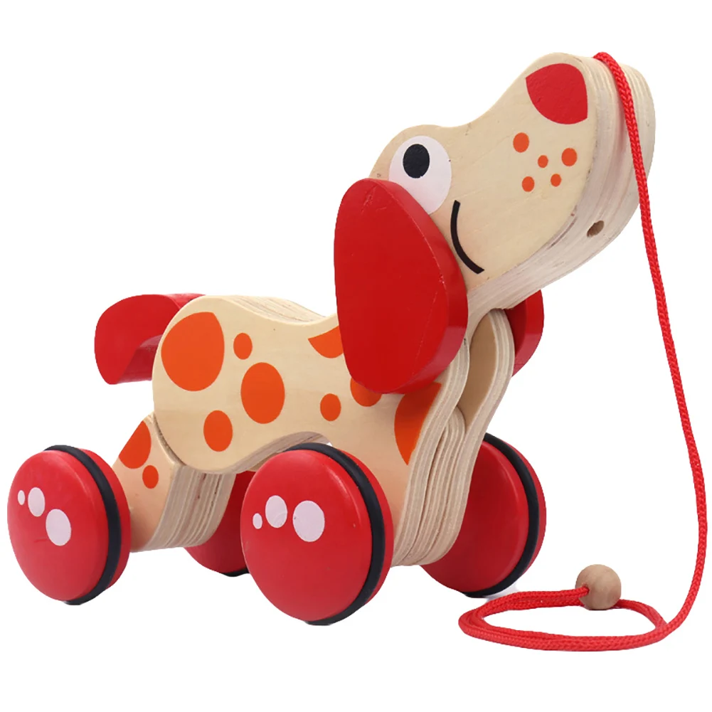Прекрасный безопасный деревянный материал деревянные животные тяните веревку мультфильм собака щенок тащить автомобиль детские игрушки подарок