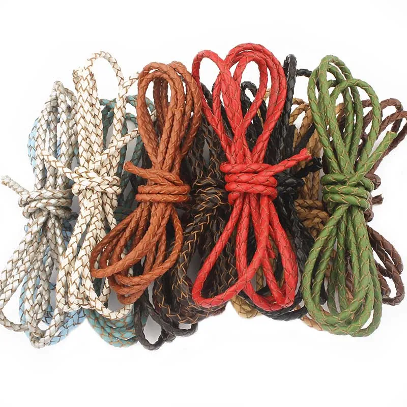 

1m Natural Bolo Braided 3mm Round Braided Leather Cord String Rope For Fashion Jewelry Making DIY Necklace Bracelets Accessory