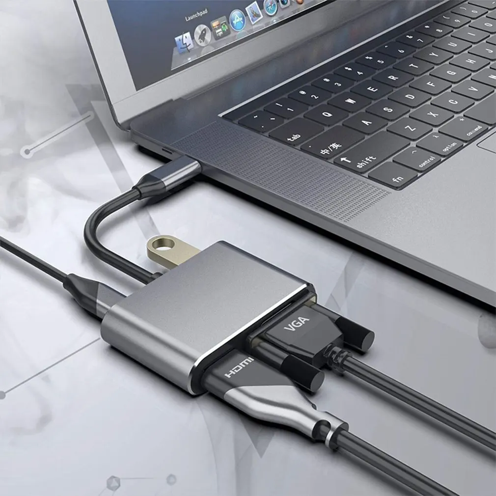 Премиум USB C к VGA HDMI адаптер USB C к HDMI 4K VGA 1080P портативный домашний 4 в 1 Тип C к HDMI VGA адаптер
