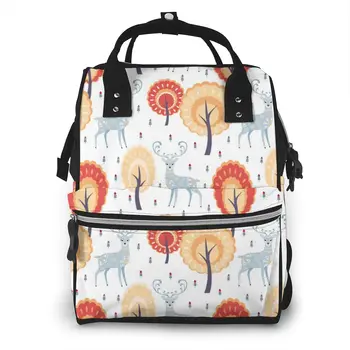 

Mummy Bag Folk Deer And Tree Nappy Backpack Large Capacity Stroller Bag Mom Baby Multi-function Waterproof Outdoor Diaper Bags
