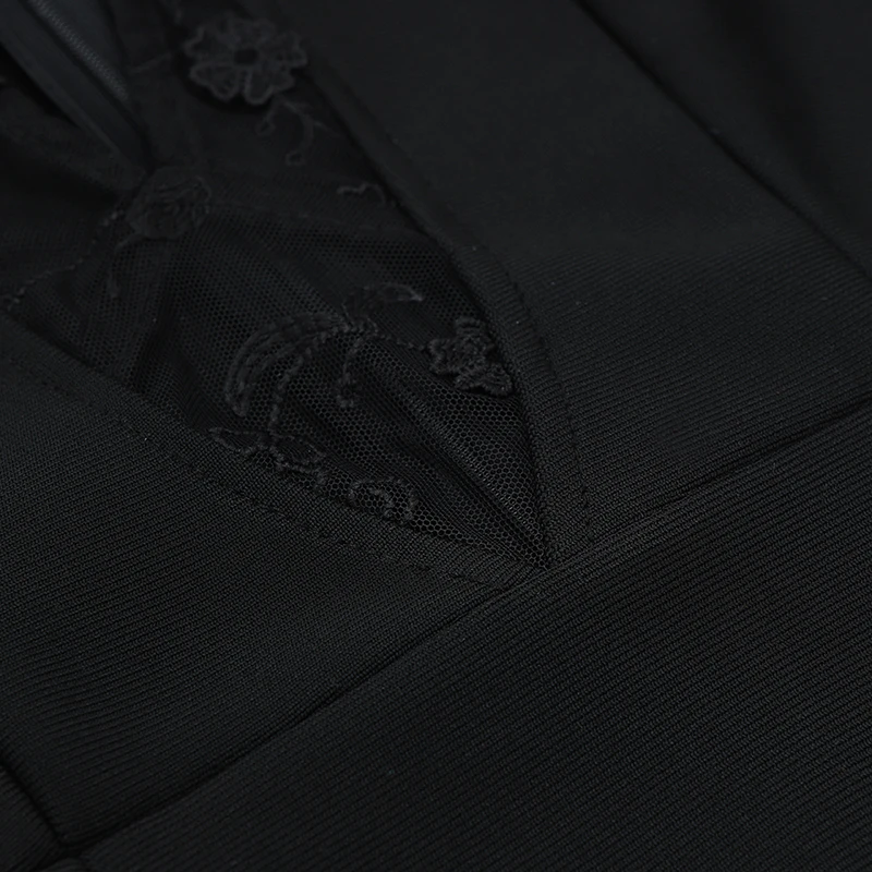 INDRESSME, новинка, модные кружевные открытые облегающие Женские вечерние платья, сексуальные платья с v-образным вырезом, пышные короткие рукава, Бандажное платье средней длины с разрезом