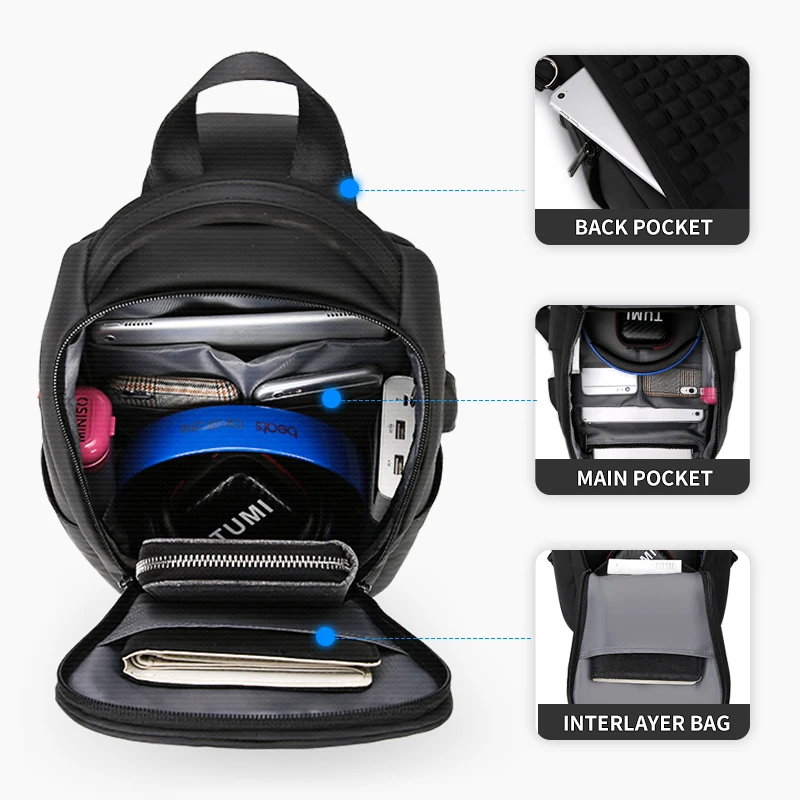 Rowe Multi-Function Anti-Theft Messenger Bag Men's Chest Bag USB Charging Waterproof Short Trip Crossbody Shoulder Bag