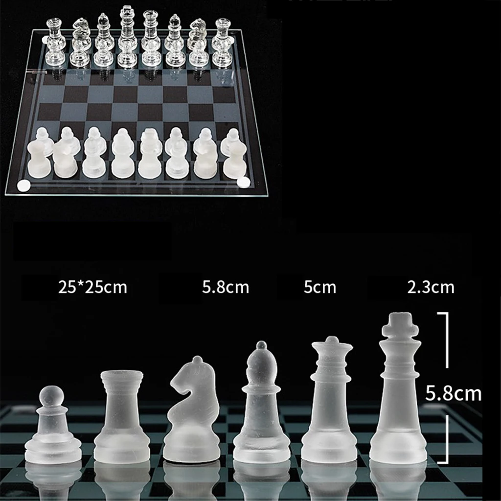 Crystal International Chess Board Game Glass Chess Set Elegant Pieces And Glass Board Game Frosted Clear 25x25cm