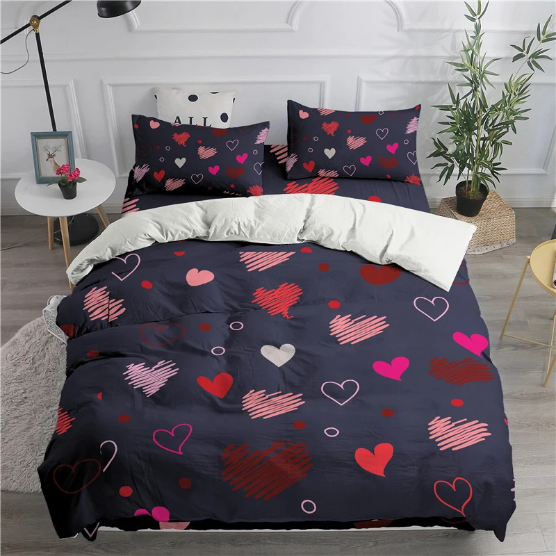 

Cute Simple Love Heart 3D Printed Bedding Set Duvet Cover Set Kids Girl Child Bedclothes Single Queen King Size Valentine's Day